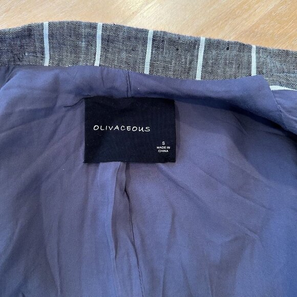 Olivaceous Women's Linen Blend Blazer Jacket Career Size S Gray White Striped - Picture 8 of 11
